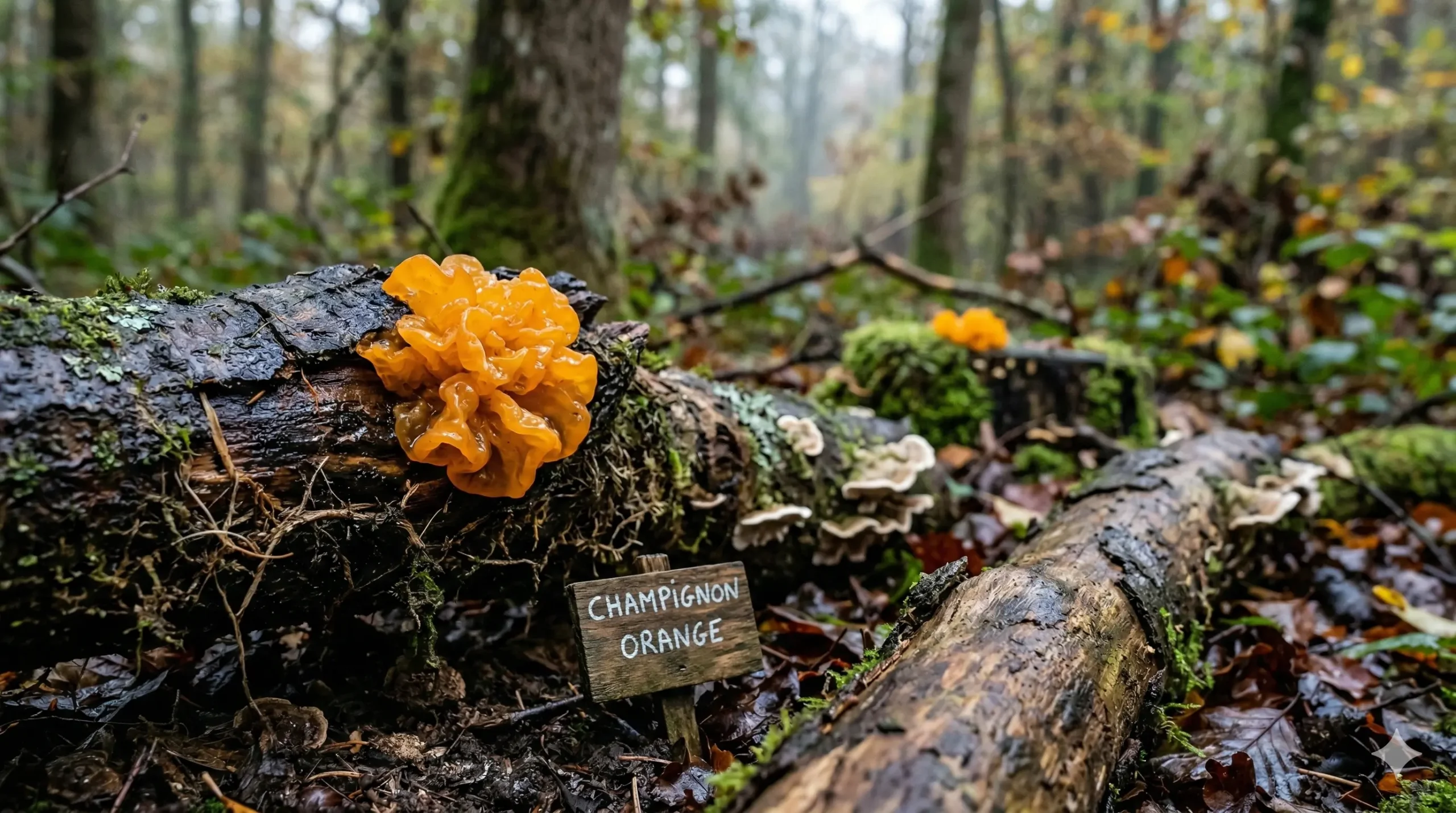 champignon orange sur bois mort
